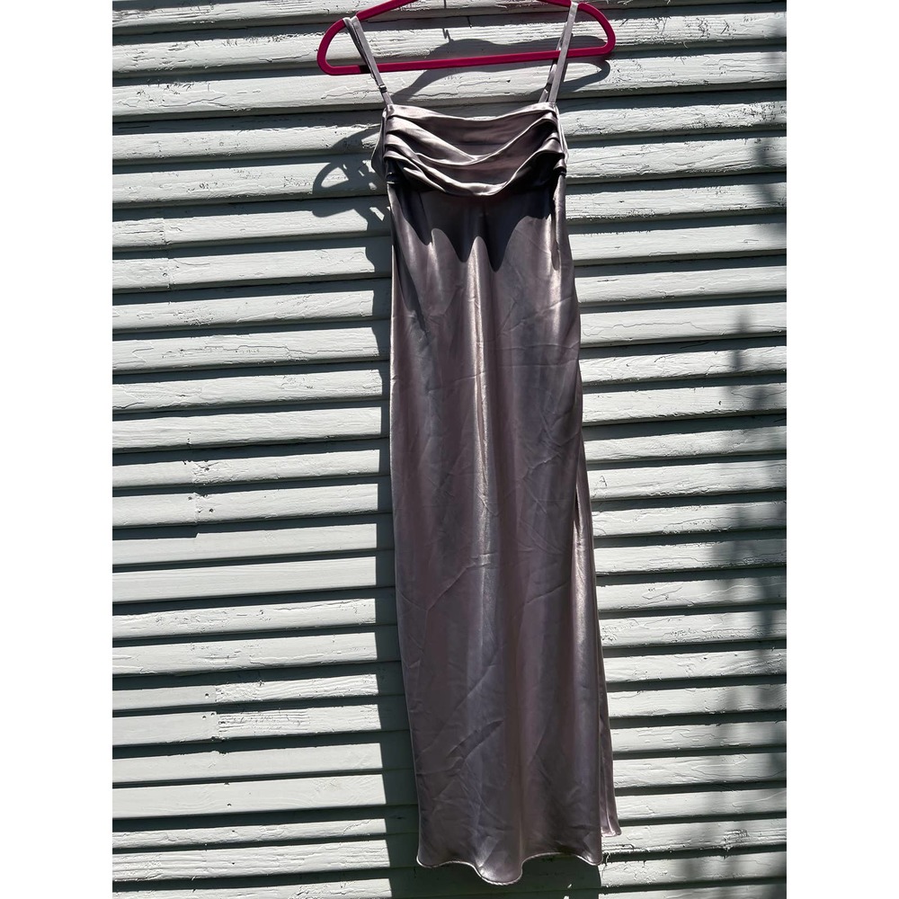 NWT Zara Slinky Silver Low Back Spaghetti Strap Slip Dress Small
